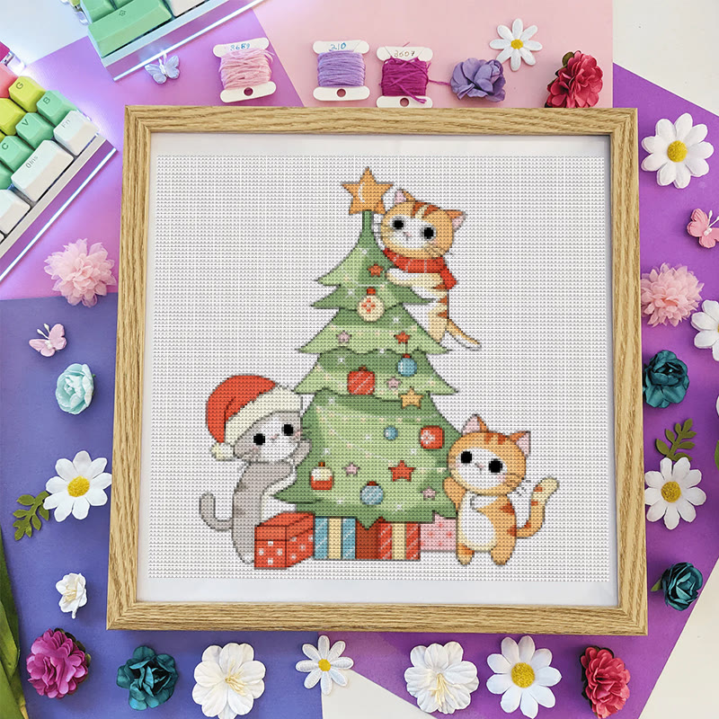 Cross Stitch Kit - Kitten Christmas Tree | Adorable Handmade Art | Unique Wall Hanging Ornament - image 10