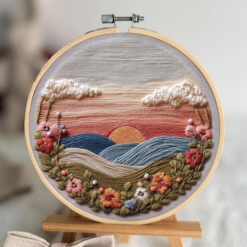 Rubbyoo Embroidery Kit - Floral Sunset Landscape | Scenic Diy Craft | Artistic Home Accent Kit - image 4