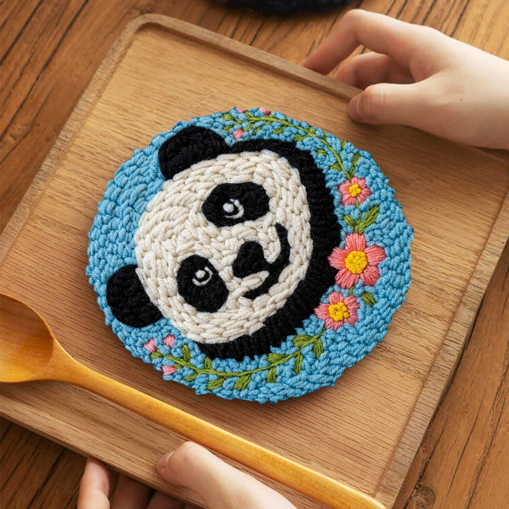 Floral Panda Punch Needle Kit - Adorable Animal Craft |  Diy Project For Beginner  - 5 inch Coaster Kit - image 11