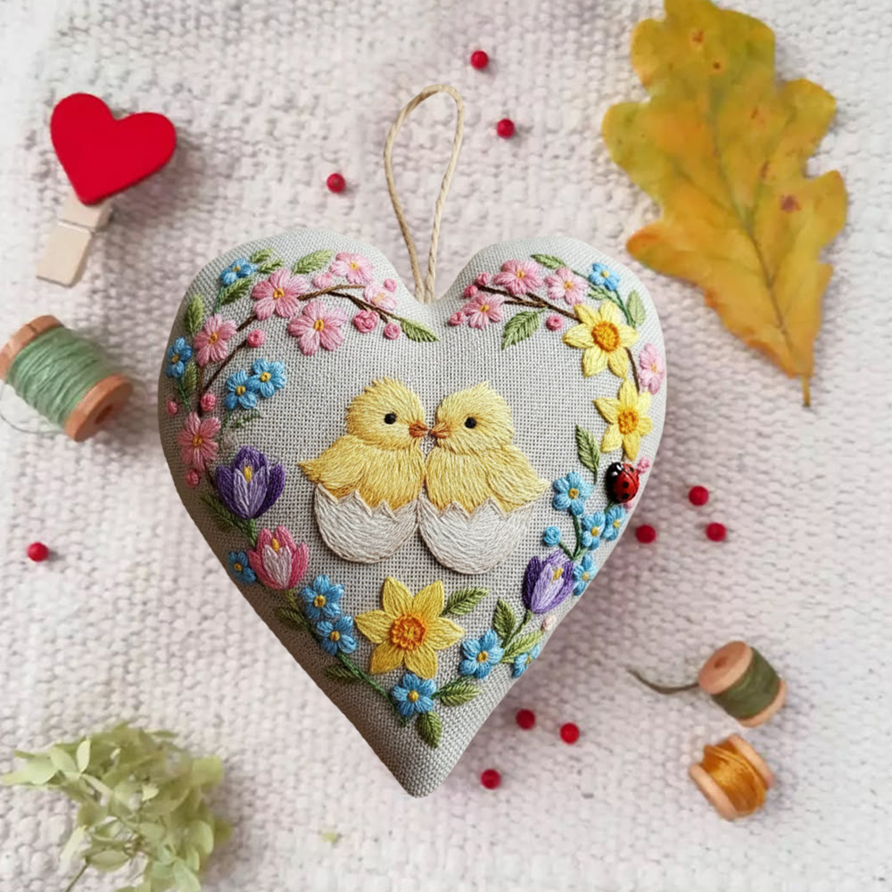 Rubbyoo Heart Embroidery Kit - Hatching Chicks And Spring Floral | Cheerful Craft | Heartwarming Festival Present - image 4