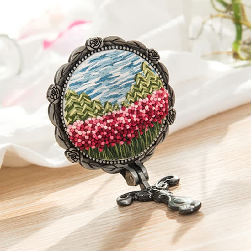 Needle kit Handheld Mirror | Floral Embroidered Compact Mirror | Great gift for your loved one - D - image 10