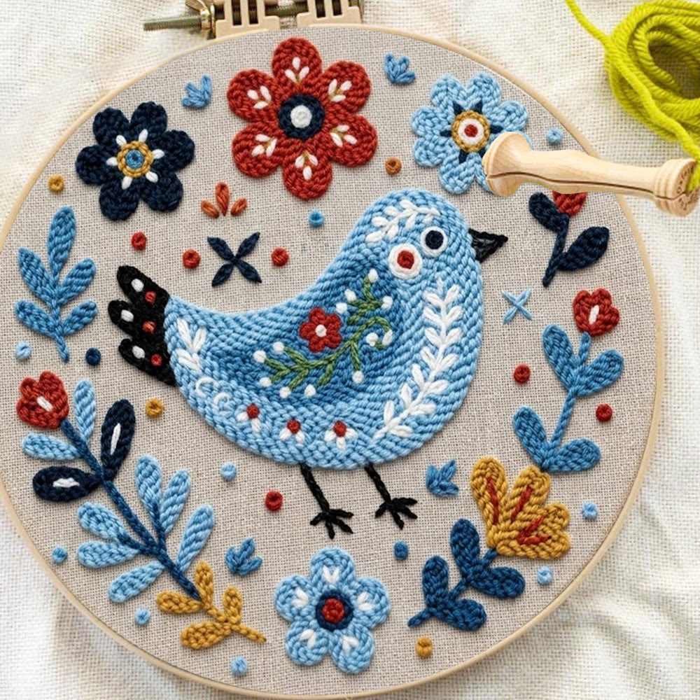 Folk Art Blue Bird Among Blooms Punch Needle Kit - Exquisite Home Ornament | Great For Beginners - image 7