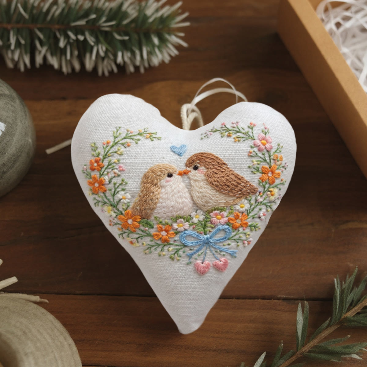 Rubbyoo Heart Embroidery Kit - Pair Birds Blue Heart Floral | Romantic Gifting | Novice-friendly Diy Stitch - image 7
