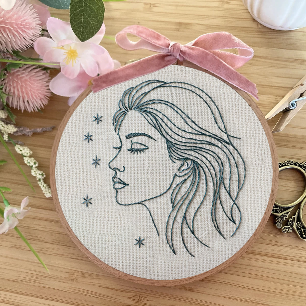 Rubbyoo Embroidery Kit - Line-art Female Profile With Stars | Chic Personal Decor Piece | Entry-level Stitch Craft - image 6