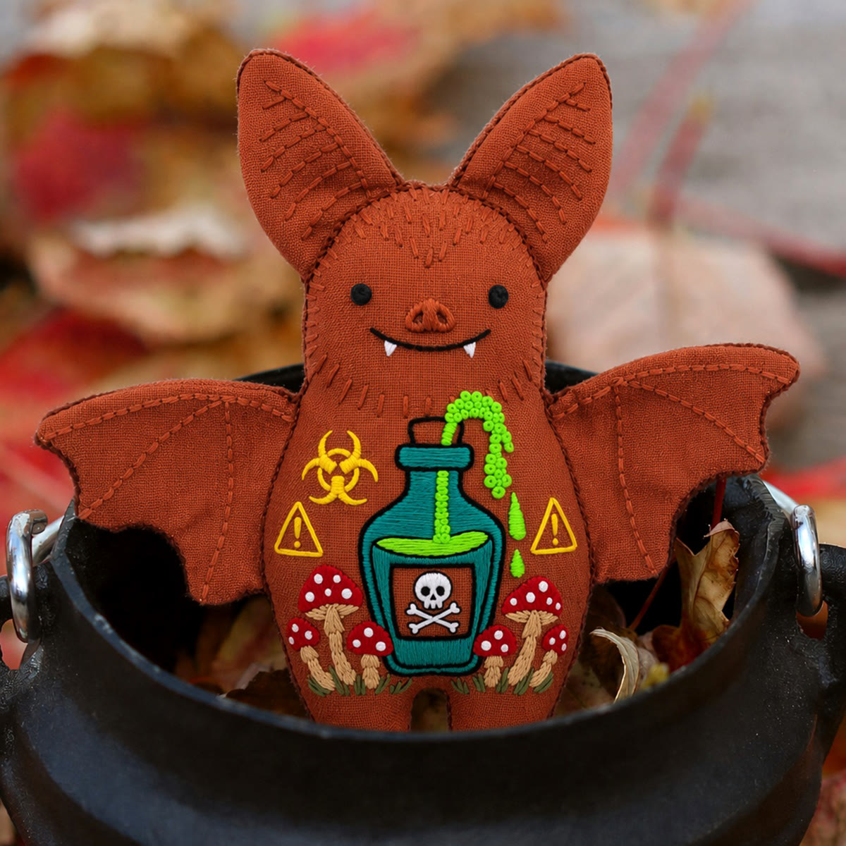 Rubbyoo Bat Embroidery Kit - Creepy Toxic Potion | Poison Mushroom Skull Artwork | Unique Halloween Party Decoration - image 3