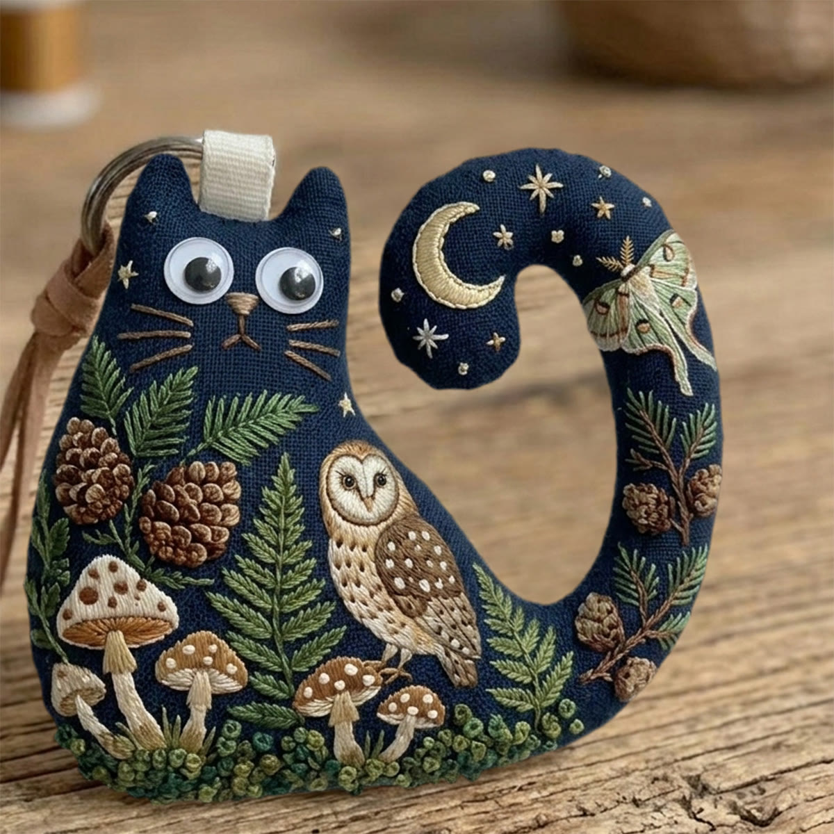 Rubbyoo Cat Embroidery Kit - Luna Moth And Owl Art | Forestcore Birthday Gift  | Whimsical And Quirky Bag Charm - image 6
