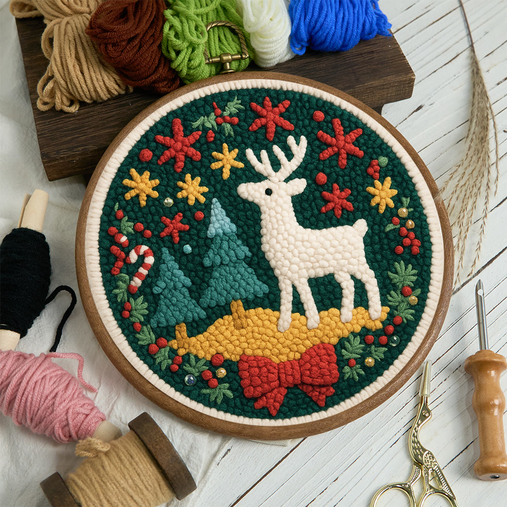 Jolly White Reindeer Christmas Punch Needle Kit – Exquisite Decor Piece | Ideal Gift For Her - image 11