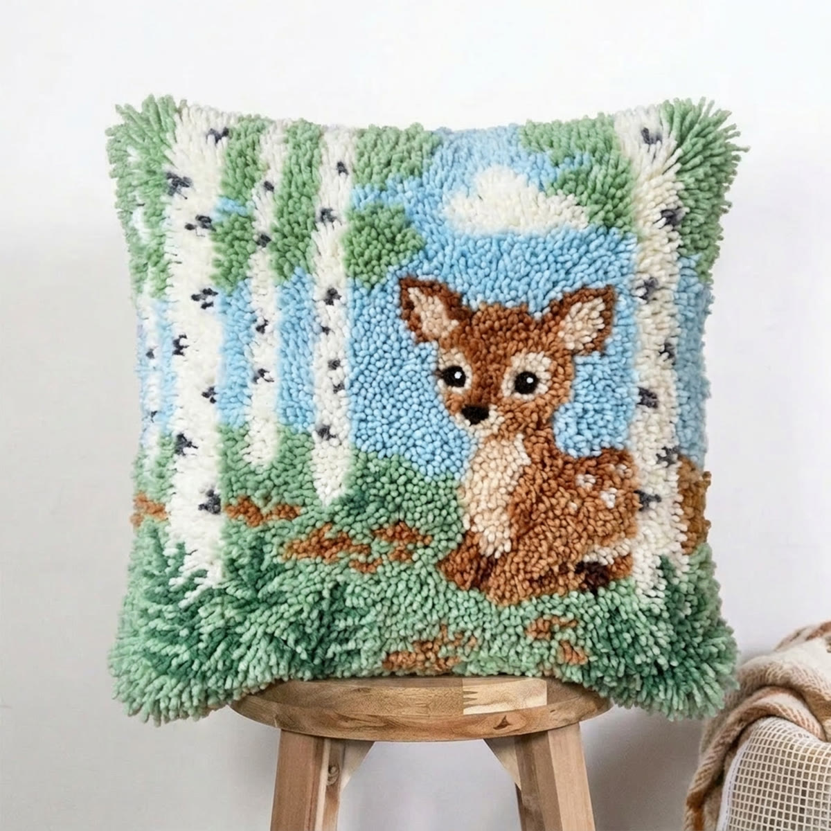 Rubbyoo Latch Hook Pillow Kit - Birch Forest Deer | Adorable Animal Art | Cozy Handmade Home Decor - 43*43cm - image 7