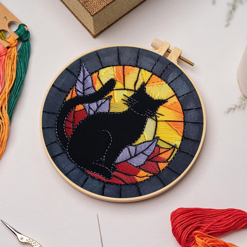 Rubbyoo Embroidery Kit - Halloween Black Cat Stained Glass - image 3