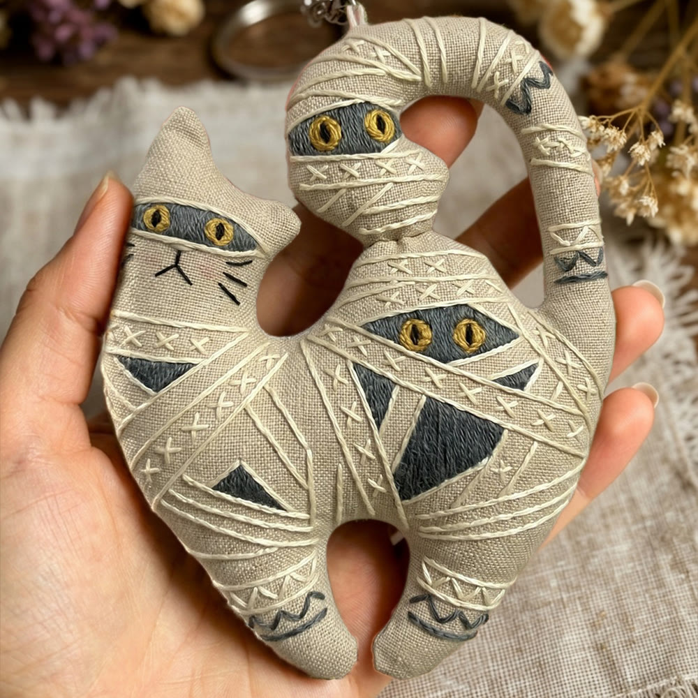 Rubbyoo Kitty Embroidery Kit - Mummy Cat | Gothic Fabric Design  | Halloween Keychain Top Option - image 5