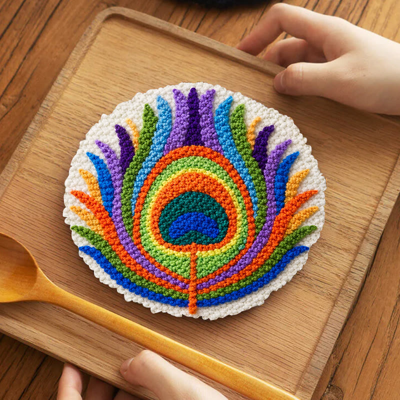 Peacock Feather Punch Needle Kit - Creative Yarn Art | Nice Hanging Ornament - 5 inch Coaster Kit - image 11