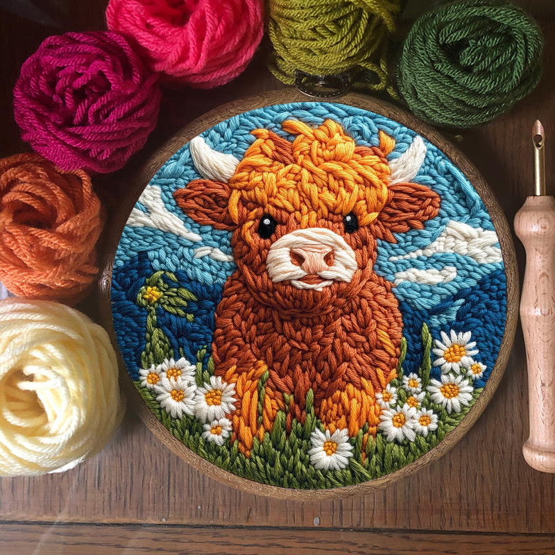 Highland Cattle Punch Needle Kit - Daisy Flower Craft | Easy Starter Set - image 8