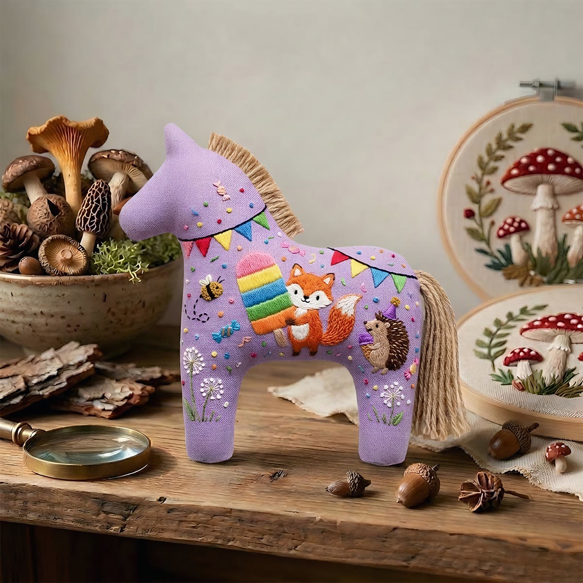 Rubbyoo Dala Horse Embroidery Kit - Fox With Rainbow Popsicle | Summer Decor Gift | Keyring Accessories - image 6