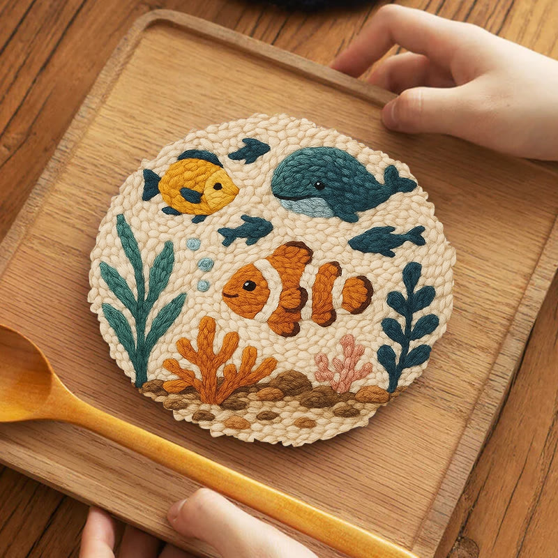 Clownfish Punch Needle Kit - Lovely Animal Craft | Diy Wall Hanging Art - 5 inch Coaster Kit - image 9