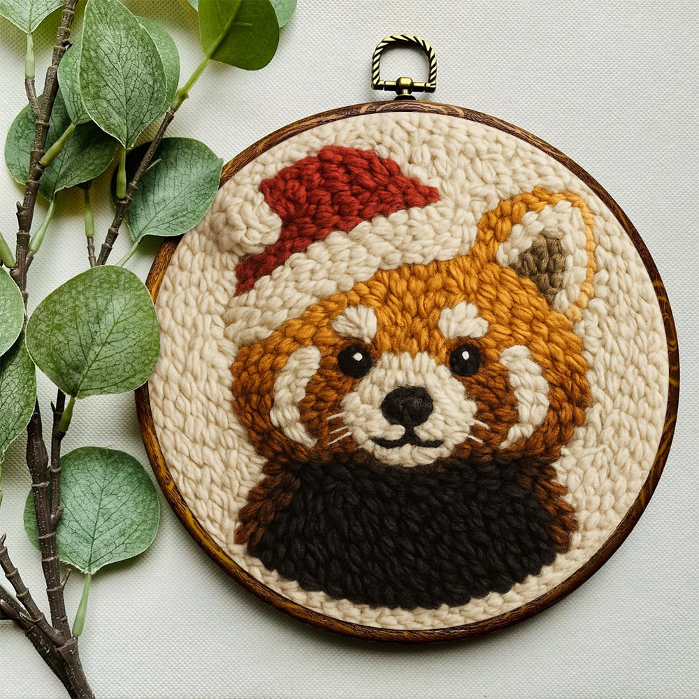 Christmas Red Panda Punch Needle Kit - Diy Punch Needle Coaster | Perfect Christmas Handicraft | Animal Tufted Coaster - image 5