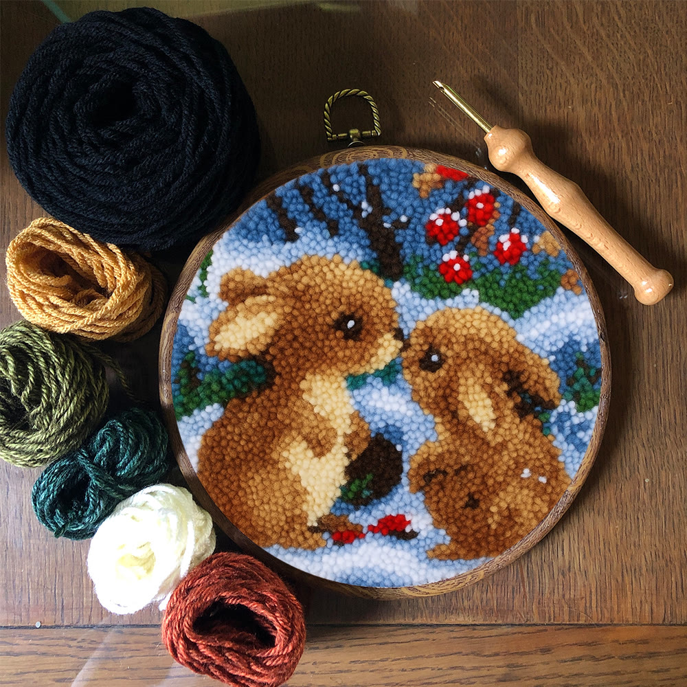 Winter Bunny Pair Punch Needle Kit - Artisan-made Craft | Winter Hanging For Home Decor - image 10