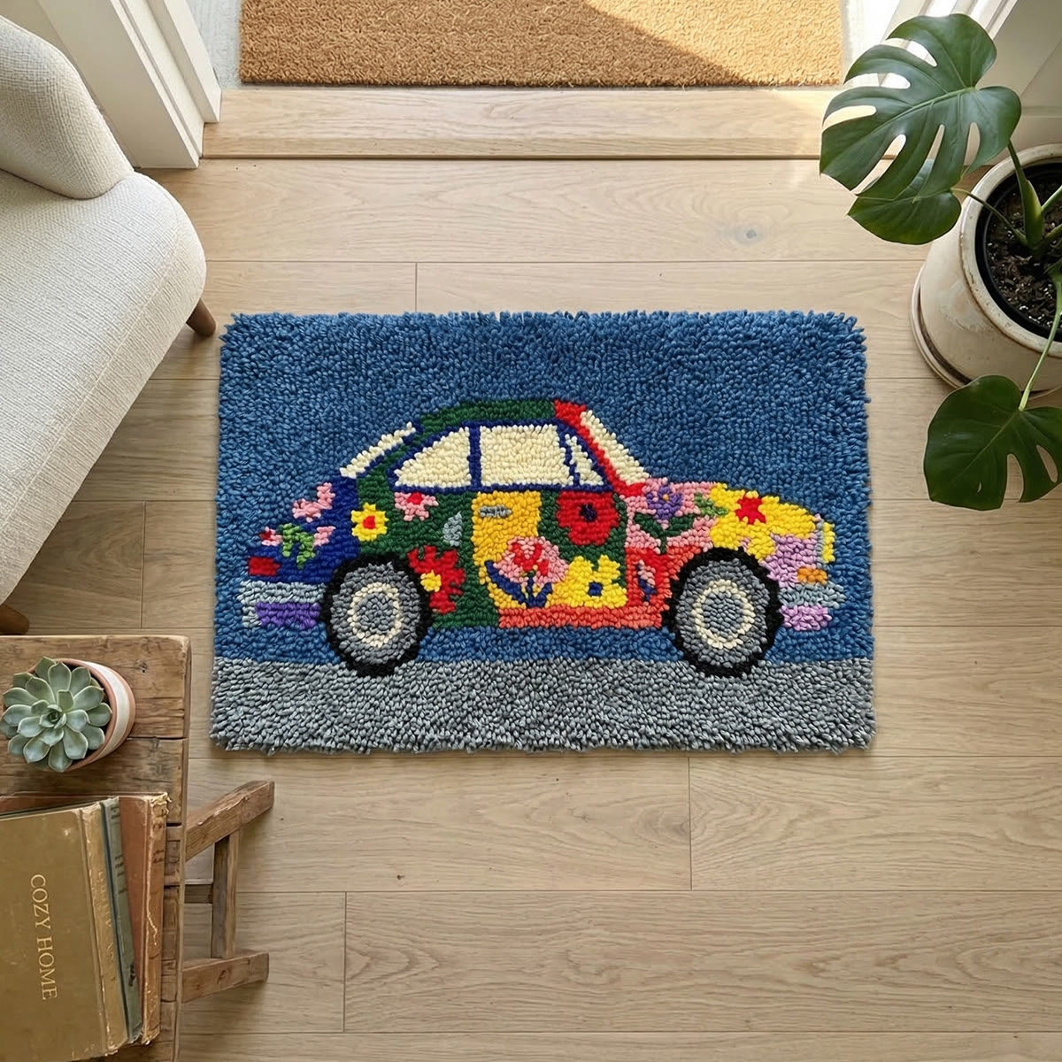 Rubbyoo Latch Hook Rug Kit - Retro Car | Entryway Flloor Decor | Perfect For Beginner - image 8