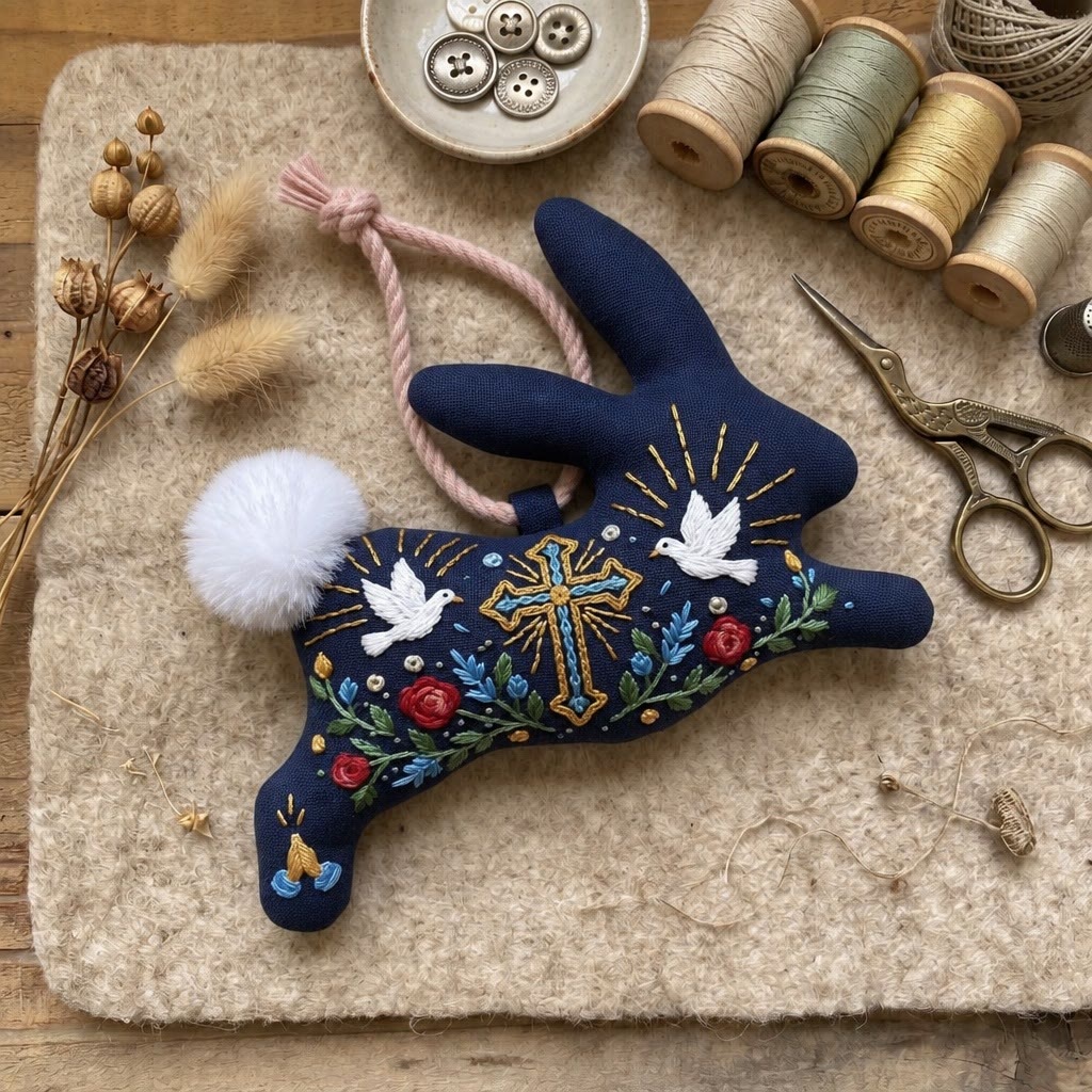 Rubbyoo Rabbit Embroidery Kit - Sacred Cross And Dove | Christian Religious Diy Craft | Faithful Holiday Room Ornament - image 2