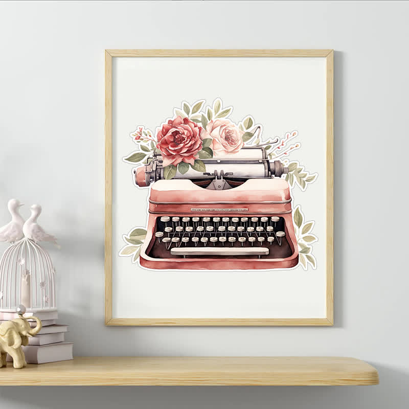 Vintage Flower Typewriter - Wooden Jigsaw Puzzle