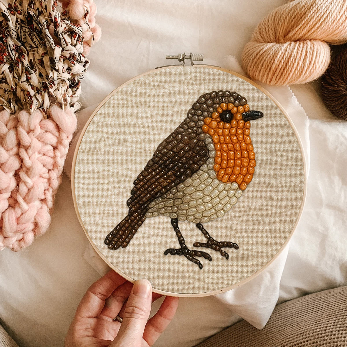 Rubbyoo Bead Embroidery Kit - Robin Bird | Diy Hoop Art | Perfect For Desk Ornament  - image 5