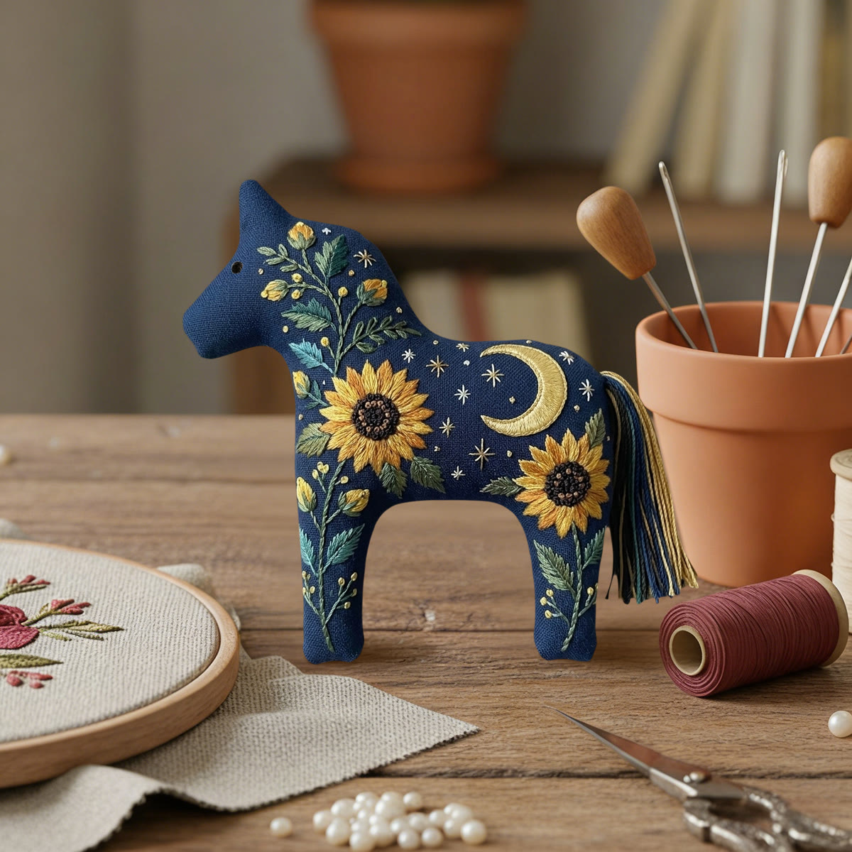 Rubbyoo Dala Horse Embroidery Kit - Moonlit Sunflower Night | Nature Inspired Craft For Beginners | Creative Botanical Home Decor - image 6