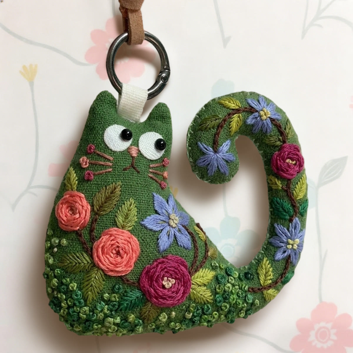 Rubbyoo Cat Embroidery Kit - Pink And Red Roses | Romantic Gift For Mom | Decorative Hanging Ornament - image 3