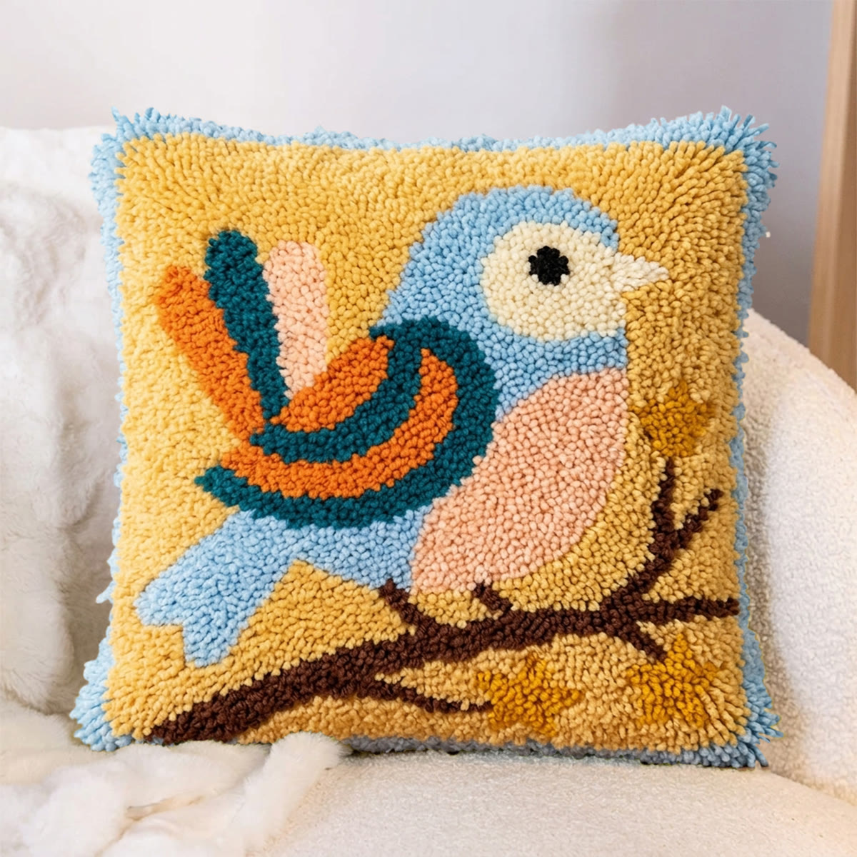 Rubbyoo Latch Hook Pillow Kit - Retro Blue Bird |  Aniaml Cushion Cover | Easy Handicraft For Beginner - image 5