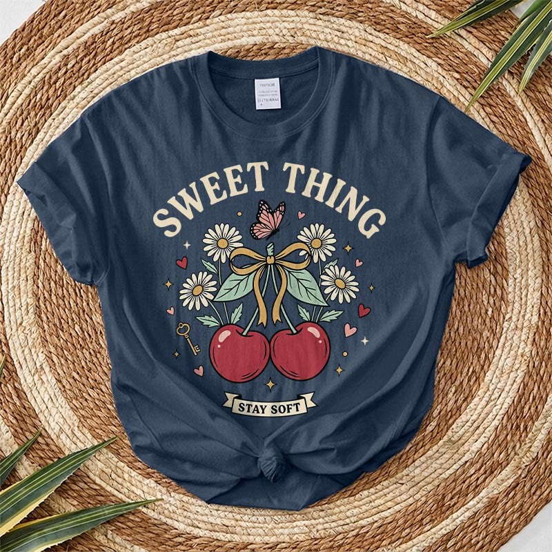 Rubbyoo Sweet Cheery Graphic Tee  - Perfect For Dating Outfit | Hand-drawn Style Cherry Graphic - Navy - 2XL - image 9
