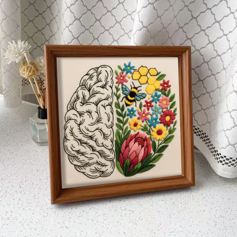 Rubbyoo Embroidery Kit - Floral Brain | Diy Creative Needlepoint | Art Crafts For Home Decor  - Embroidery Kit Plus An Extra Frame - image 10