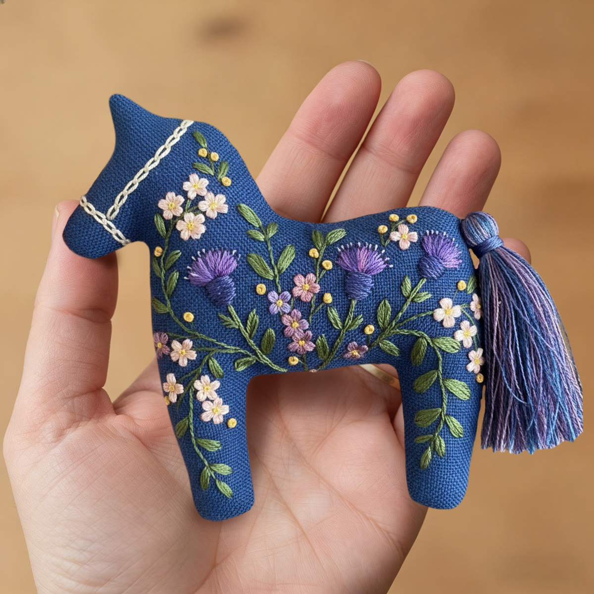 Rubbyoo Dala Horse Embroidery Kit - Blue Thistle And Floral | Easy Diy | Lovely Shelf Ornament - image 6