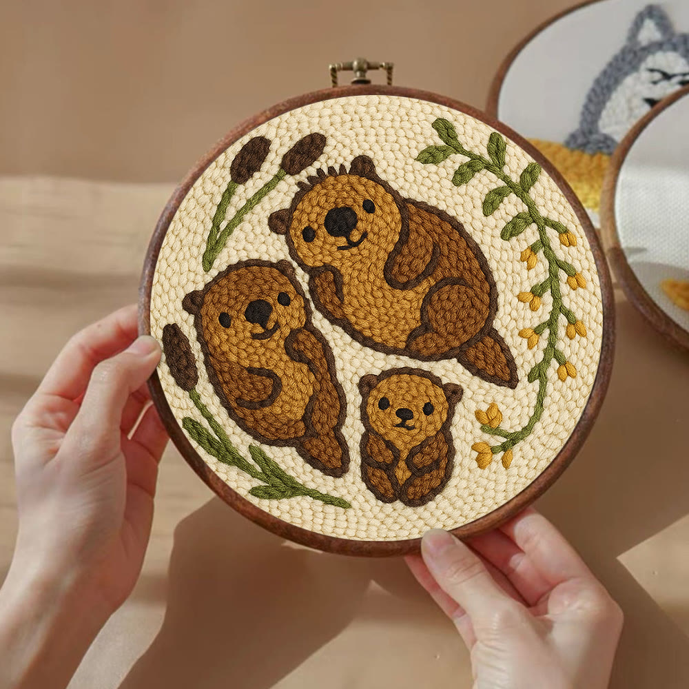 Cute Otter Family Punch Needle Kit - Diy Animal Handicraft | Nice Home Decoration - image 7