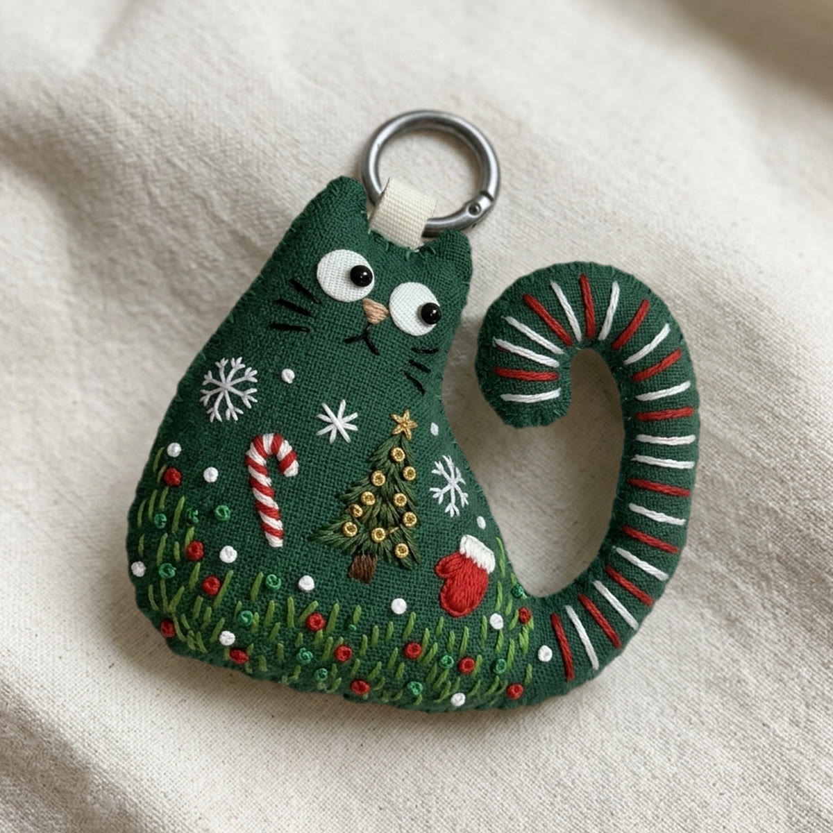 Rubbyoo Cat Embroidery Kit - Christmas Tree And Candy Cane | Holiday Gift For Children | Cozy Backpack Accessory - image 5