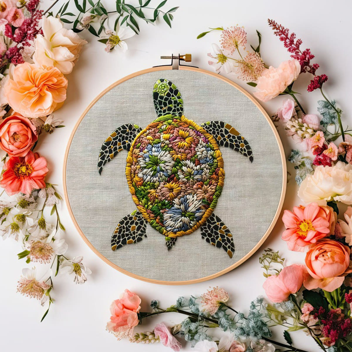 Rubbyoo Embroidery Kit - Flower-Adorned Sea Turtle | Vivid Home Display Piece | Novice-Ready Stitch Project - image 7