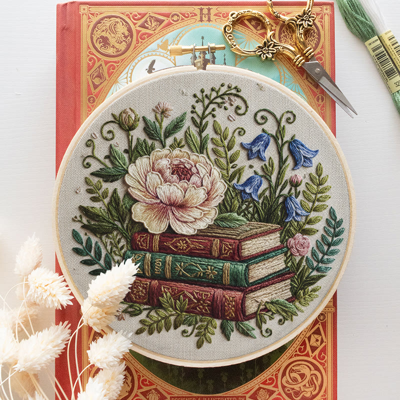 Rubbyoo Embroidery Kit - Blooming Flower With Book | Perfect Bookshelf Ornament | Nice Gifts For Her - image 9