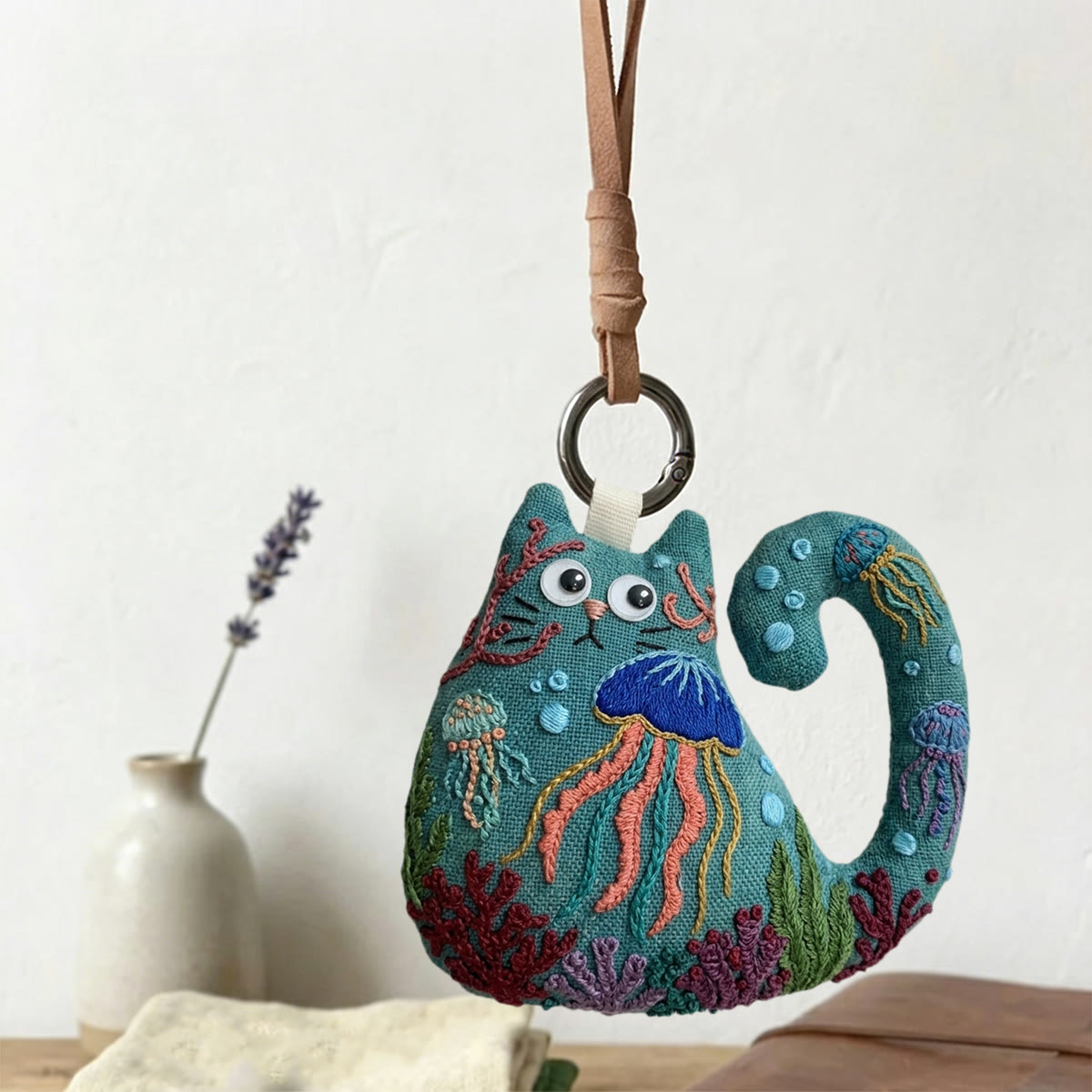 Rubbyoo Cat Embroidery Kit - Jellyfish And Coral Reef Pattern | Unique Birthday Gift | Kids Room Accent - image 3