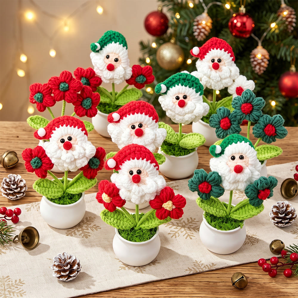 Rubbyoo Santa Claus Flower Pot - Handmade Festive Crochet Art | Christmas Faux Plant Desk Decor - image 1