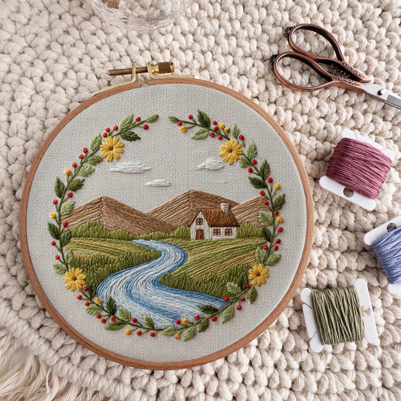 Rubbyoo Embroidery Kit - Village View | Diy Landscape Art | Landscape For Starter - image 9