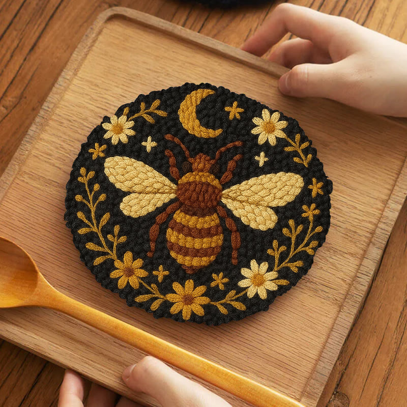 Bumble Bee Punch Needle Kit -  Handmade Decorative Needlepoint | Diy Wall Hanging - 5 inch Coaster Kit - image 10