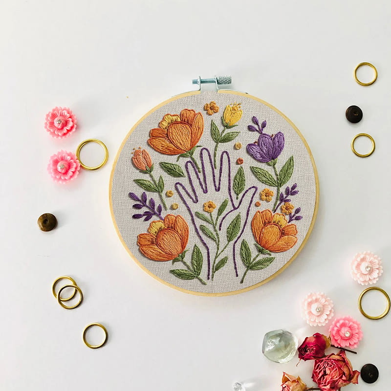 Rubbyoo Embroidery Kit - Floral And Hand Silhouette | Beginner-friendly Craft | Warm Home Accent - image 8