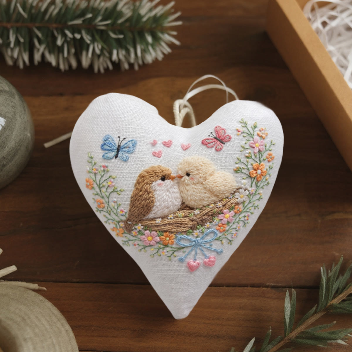 Rubbyoo Heart Embroidery Kit - Nest Birds Butterflies Floral | Elegant Decorative Pendant | Beginner-easy Diy Embroidery - image 4