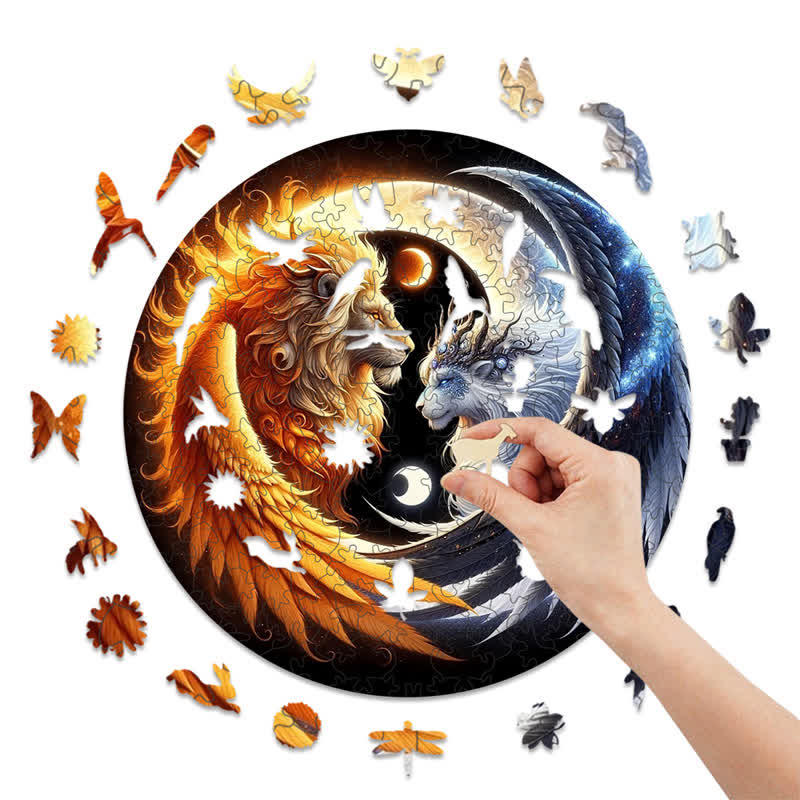 Rubbyoo Sun And Moon Winged Lions Yin Yang - Wooden Jigsaw Puzzle