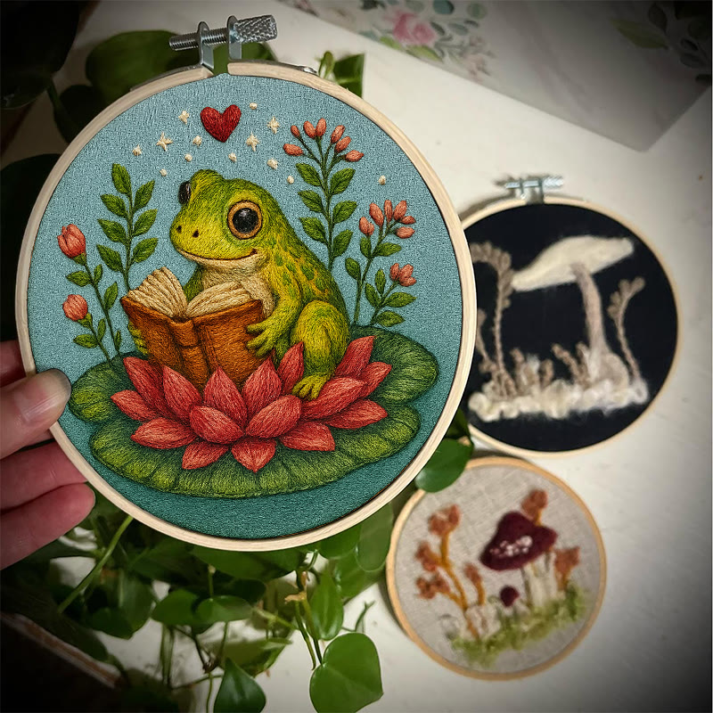 Rubbyoo Embroidery Kit - Reading Frog With Lotus | Creative Needle Artwork | Diy Handmade Gifts - image 5
