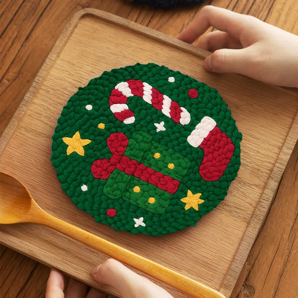 Christmas Festive Trinkets Punch Needle Kit – Newbie-friendly Handcraft | Joyful Holiday Home Decor - 5 inch Coaster Kit - image 4
