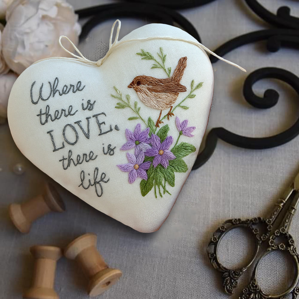 Rubbyoo Heart Embroidery Kit - Love Bird | Floral Animal Craft | Handmade Valentines Ornament  - image 3