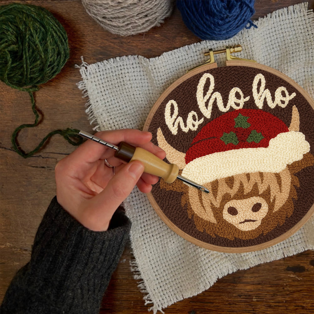 Christmas Highland Cow Punch Needle Kit - Diy Door Decor | Easy Handicraft For Adults - image 4