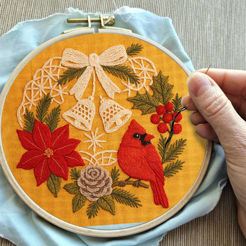 Rubbyoo Embroidery Kit - Christmas Celebration | Cardinal Bird Handicraft | Decorative Hoop Art - image 5