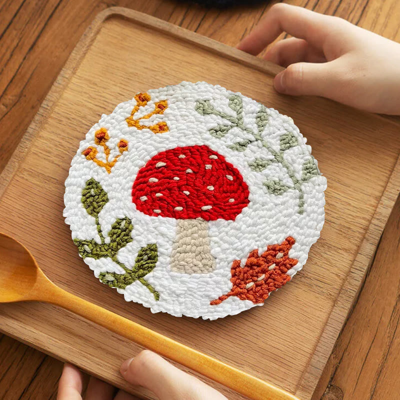 Autumn Red Mushroom Punch Needle Kit - Beginner-friendly Craft | Seasonal Decor Highlight - 5 inch Coaster Kit - image 4