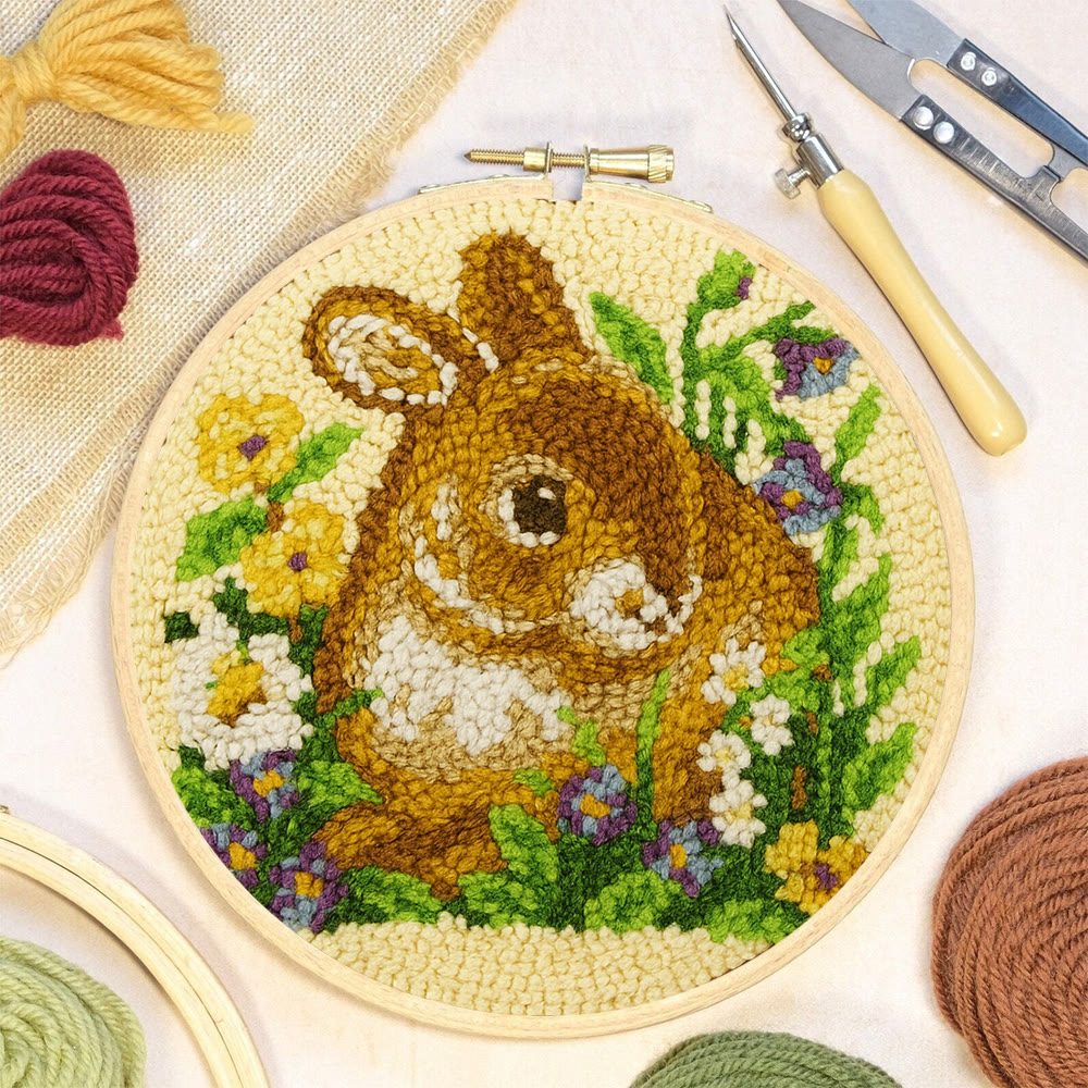 Bunny In Floral Meadow Punch Needle Kit - Handstitched Creation | Exquisite Hanging Ornament - image 6