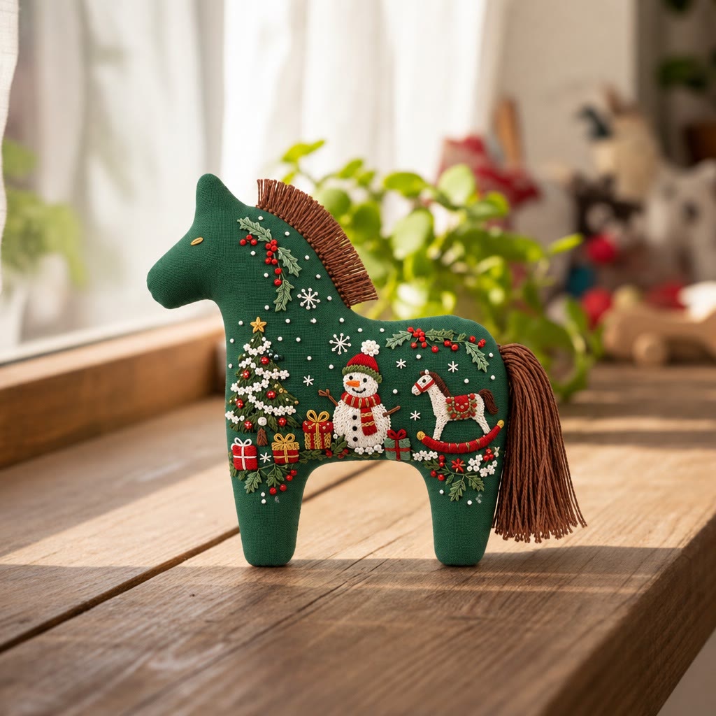 Rubbyoo Dala Horse Embroidery Kit - Christmas Snowman | Diy Xmas Tree Hanging | Cozy Festive Home Display Accent - image 6