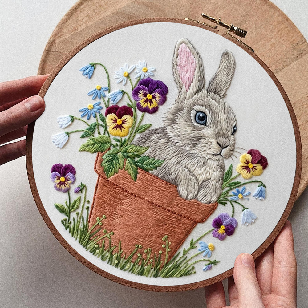 Rubbyoo Embroidery Kit - Rabbit With Flowerpot |  Embroidery Animal Design | Handmade Home Decor - image 8